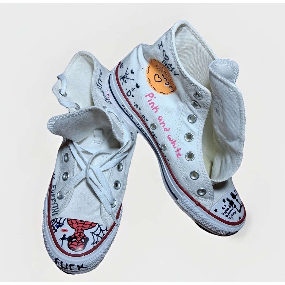 Converse Chuck Taylor All Star High Top Men 5.5 WO's 7.5 White & Drawing